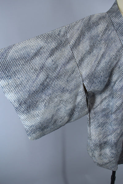 1950s Vintage Silk Haori Kimono Jacket Cardigan / Blue & White Shibori Dyed Ombre - ThisBlueBird