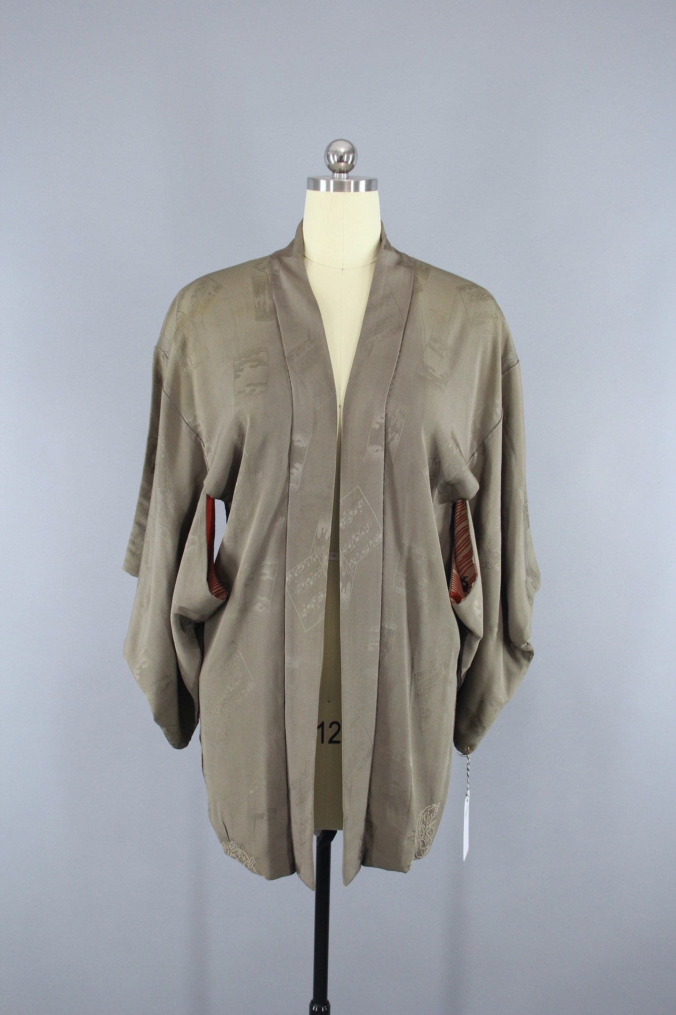 1950s Vintage Silk Haori Kimono Jacket Cardigan / Khaki Olive Green Shibori - ThisBlueBird