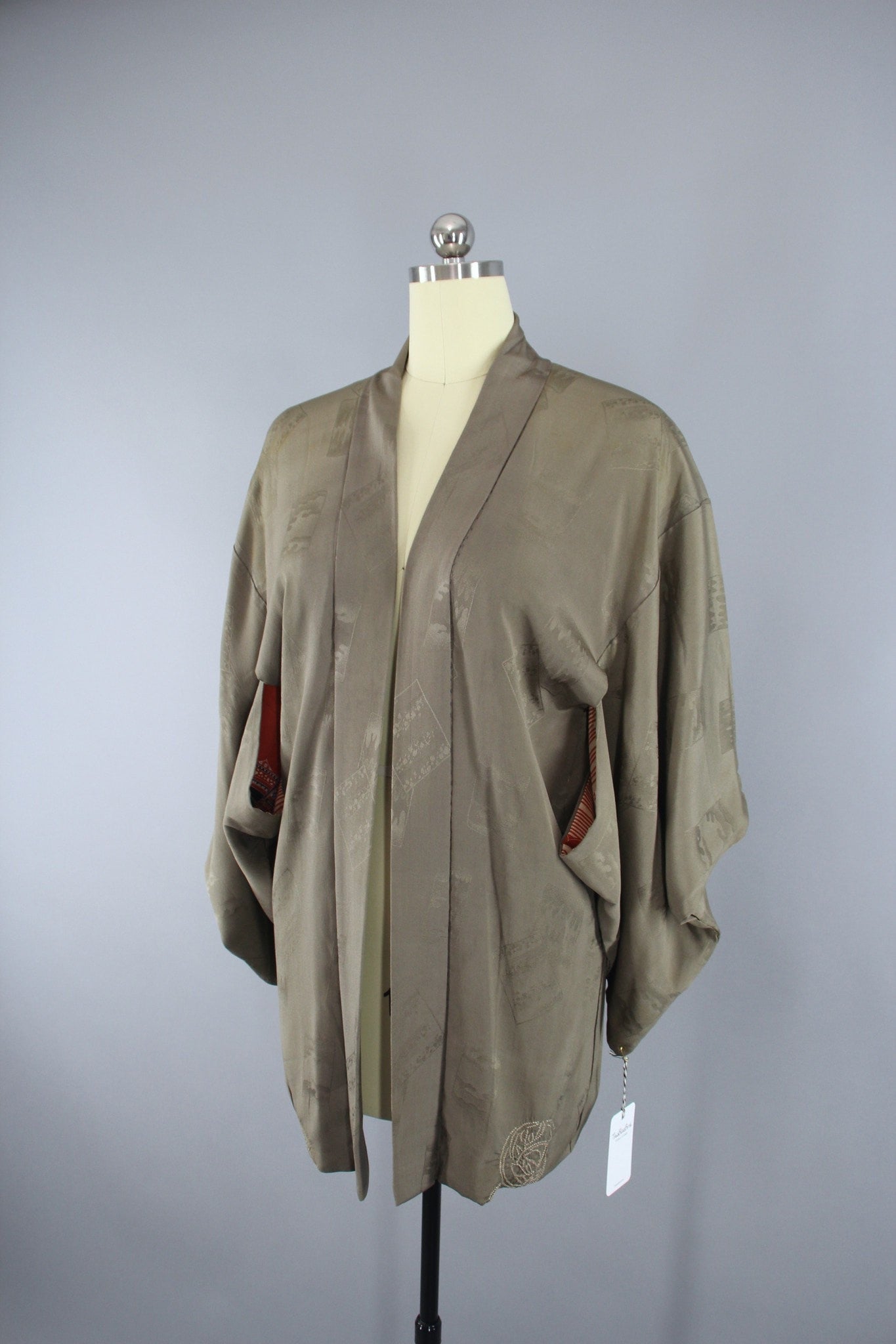 1950s Vintage Silk Haori Kimono Jacket Cardigan / Khaki Olive Green Shibori - ThisBlueBird
