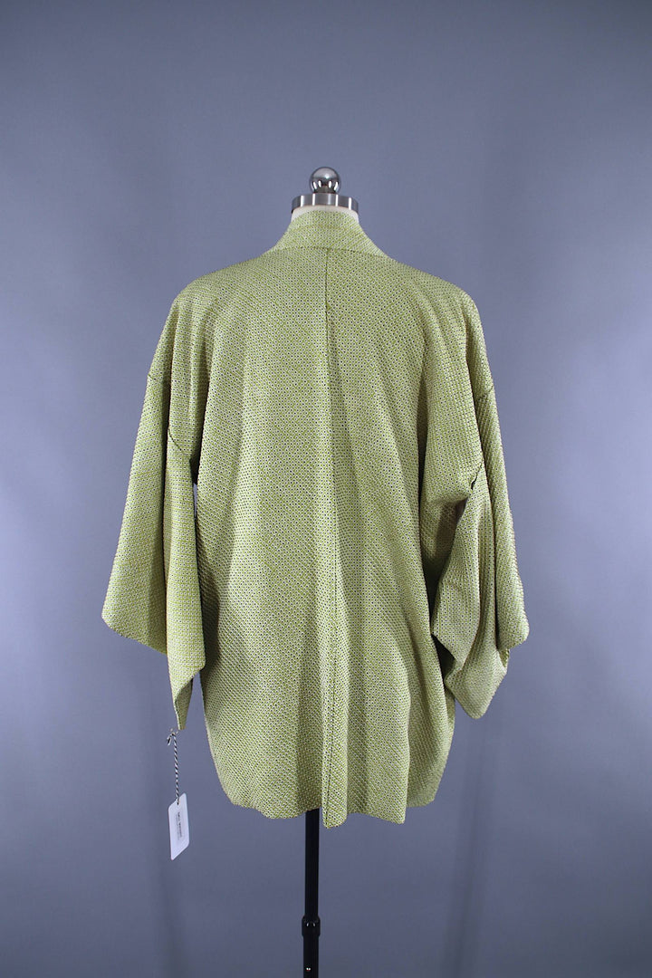 1950s Vintage Silk Haori Kimono Jacket Cardigan / Lime Green Shibori Haori - ThisBlueBird