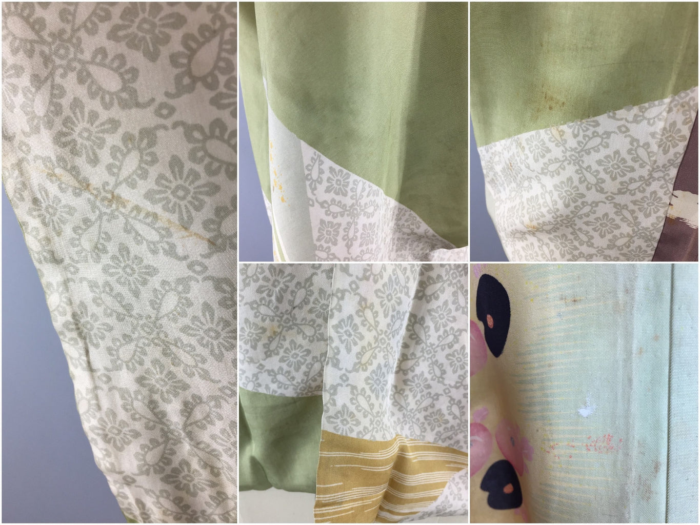 1950s Vintage Silk Haori Kimono Jacket Coat / Sage Green Print - ThisBlueBird