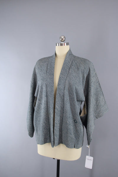 1950s Vintage Silk Haori Kimono Jacket in Blue Gray Shibori - ThisBlueBird