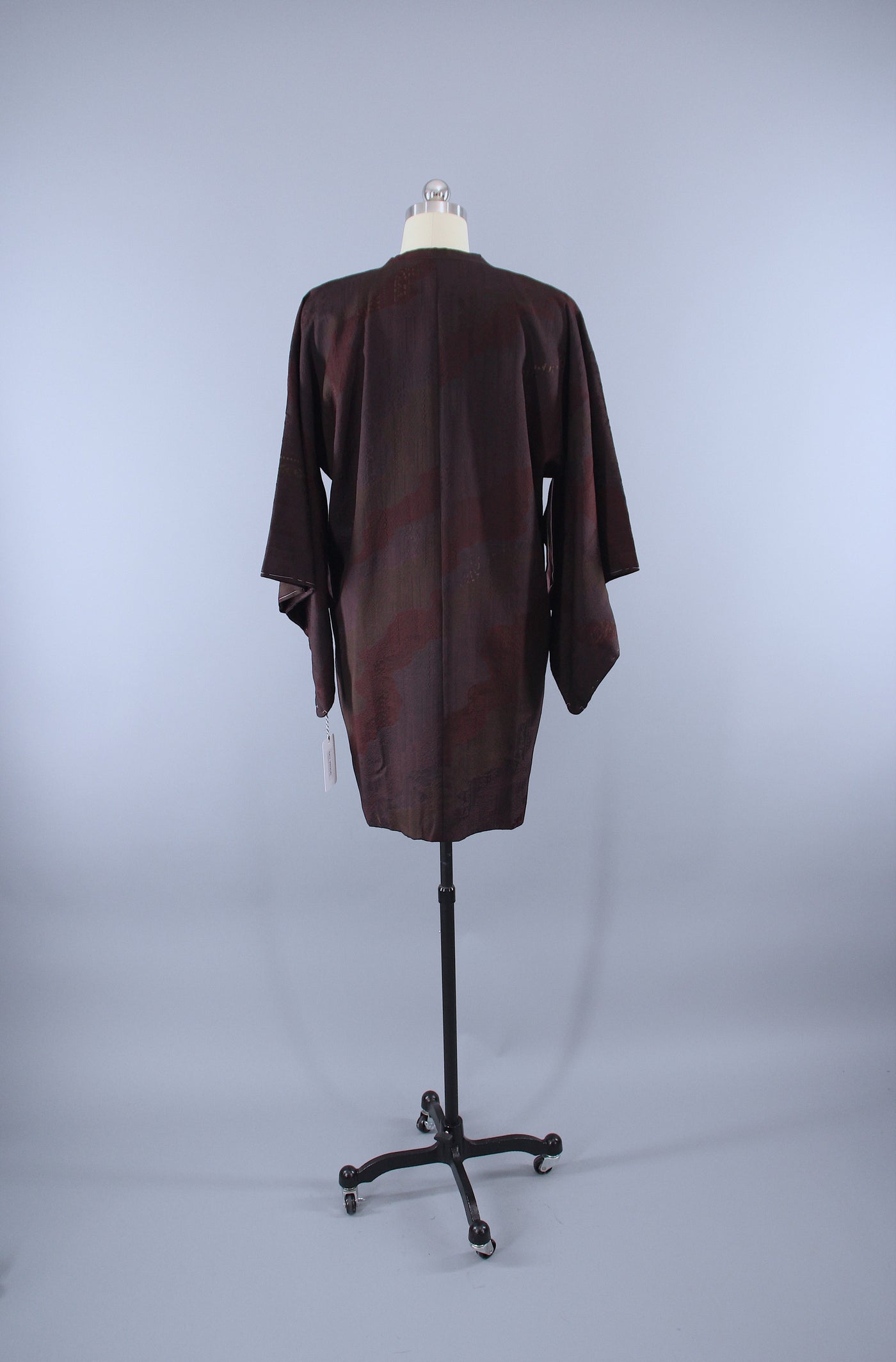 1950s Vintage Silk Kimono Jacket Coat / Brown Textured Silk Crepe - ThisBlueBird