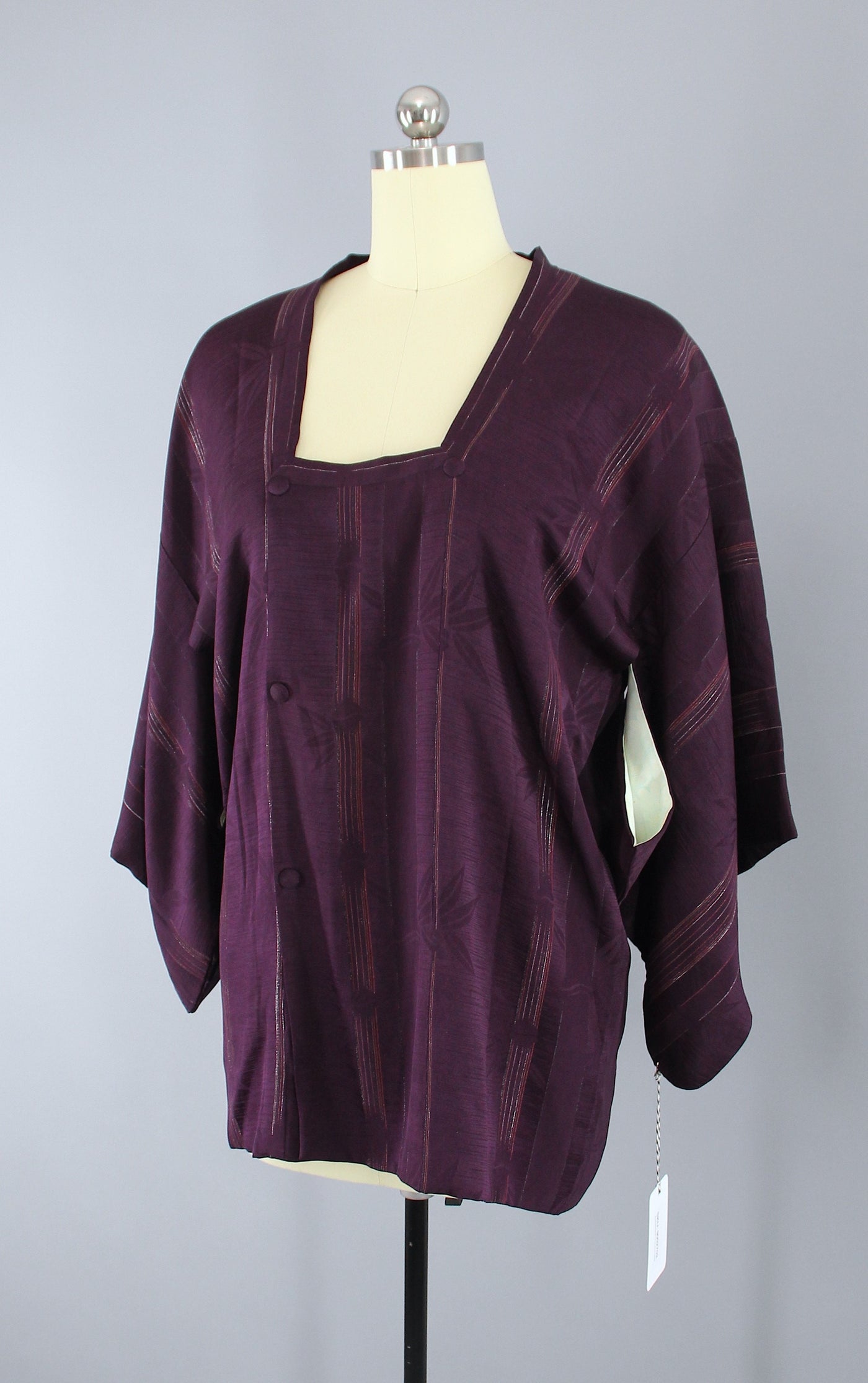 1950s Vintage Silk Kimono Jacket Coat / Dark Eggplant Purple - ThisBlueBird