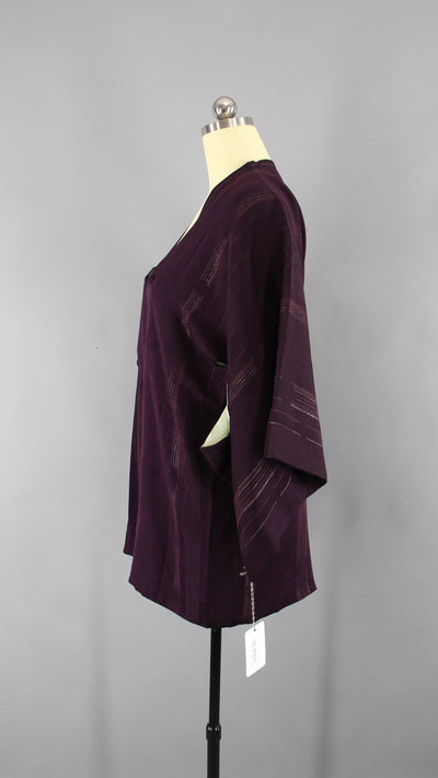1950s Vintage Silk Kimono Jacket Coat / Dark Eggplant Purple - ThisBlueBird