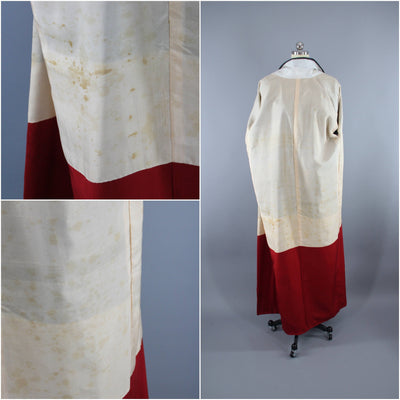 1950s Vintage Silk Kimono Robe / Black Ikat - ThisBlueBird