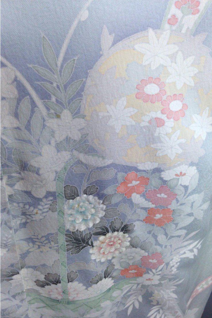1950s Vintage Silk Kimono Robe / Blue Floral Print - ThisBlueBird