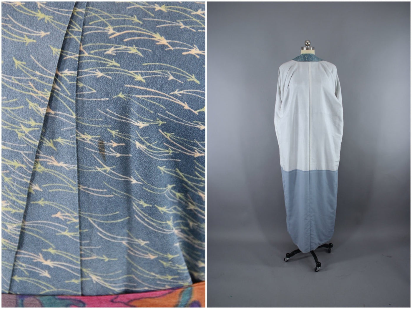 1950s Vintage Silk Kimono Robe / Blue Green Grass Print – ThisBlueBird