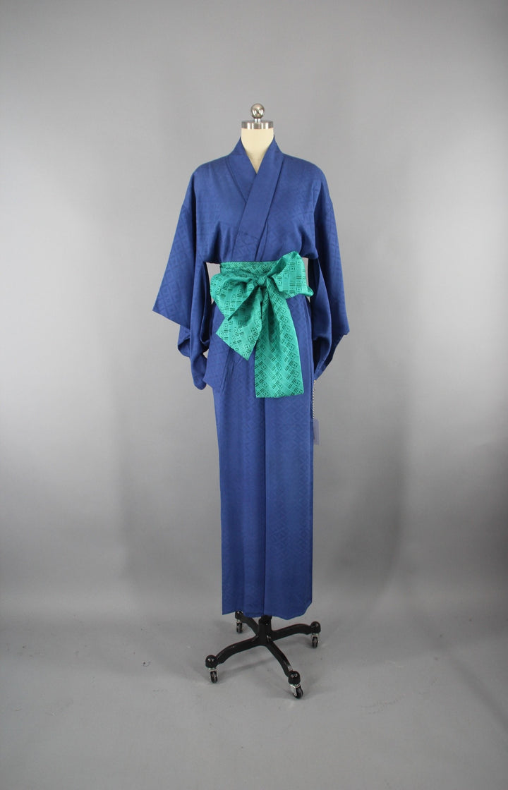 1950s Vintage Silk Kimono Robe / Bright Blue - ThisBlueBird