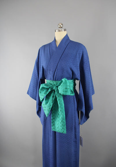 1950s Vintage Silk Kimono Robe / Bright Blue - ThisBlueBird
