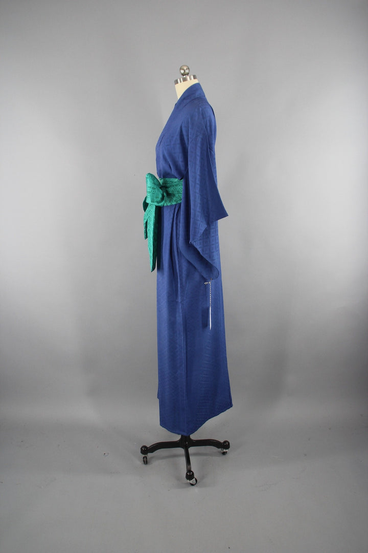 1950s Vintage Silk Kimono Robe / Bright Blue - ThisBlueBird