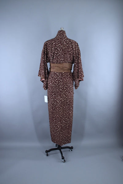 1950s Vintage Silk Kimono Robe / Brown Floral - ThisBlueBird
