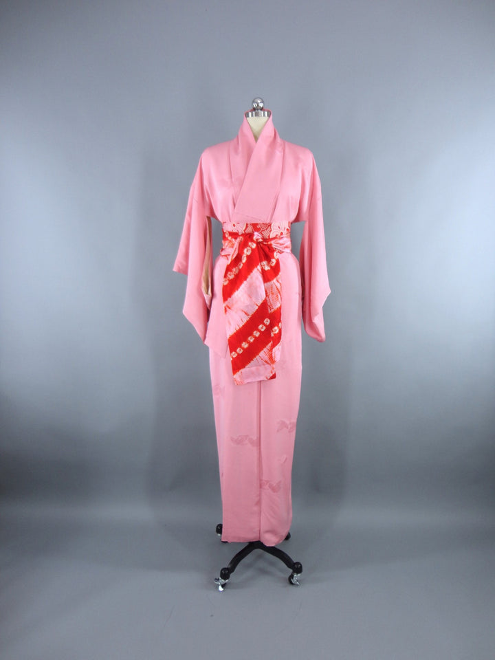1950s Vintage Silk Kimono Robe / Cotton Candy Pink - ThisBlueBird