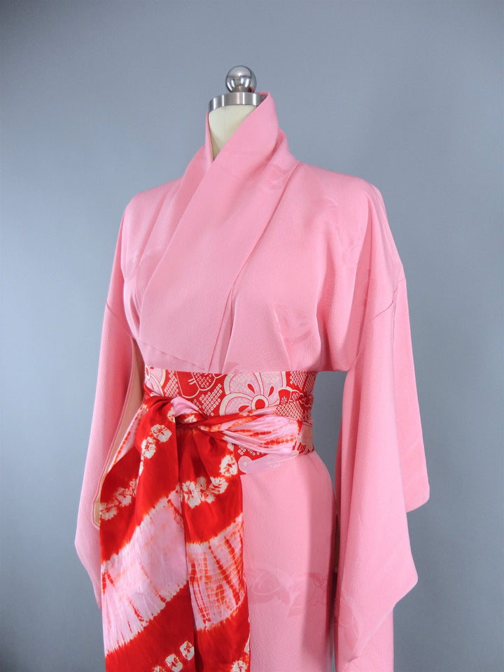 1950s Vintage Silk Kimono Robe / Cotton Candy Pink - ThisBlueBird