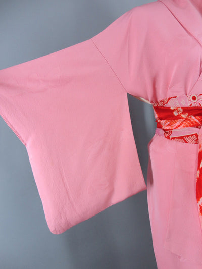 1950s Vintage Silk Kimono Robe / Cotton Candy Pink - ThisBlueBird