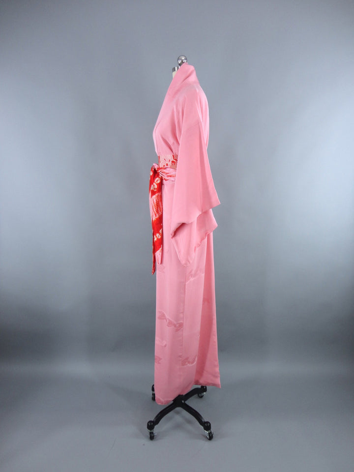 1950s Vintage Silk Kimono Robe / Cotton Candy Pink - ThisBlueBird