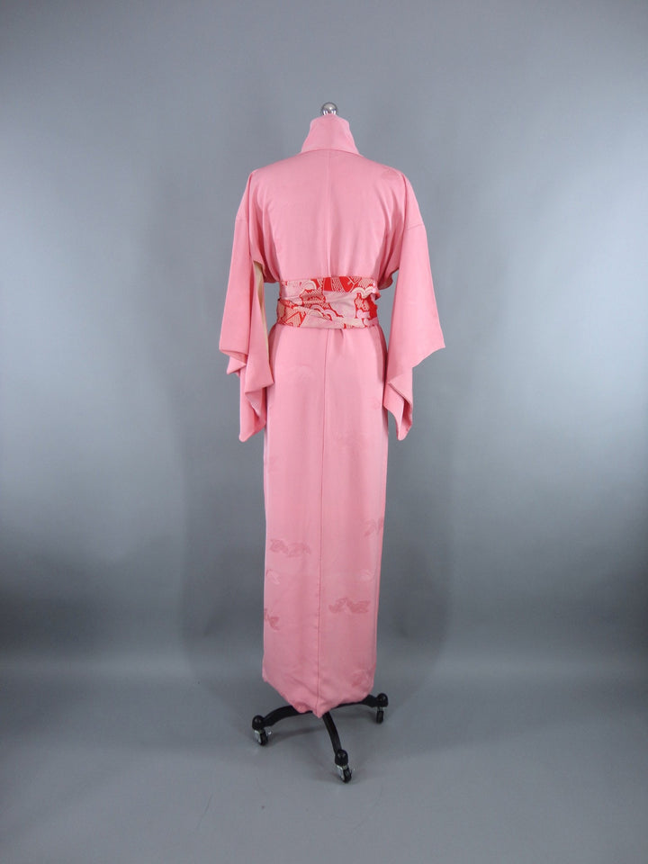 1950s Vintage Silk Kimono Robe / Cotton Candy Pink - ThisBlueBird