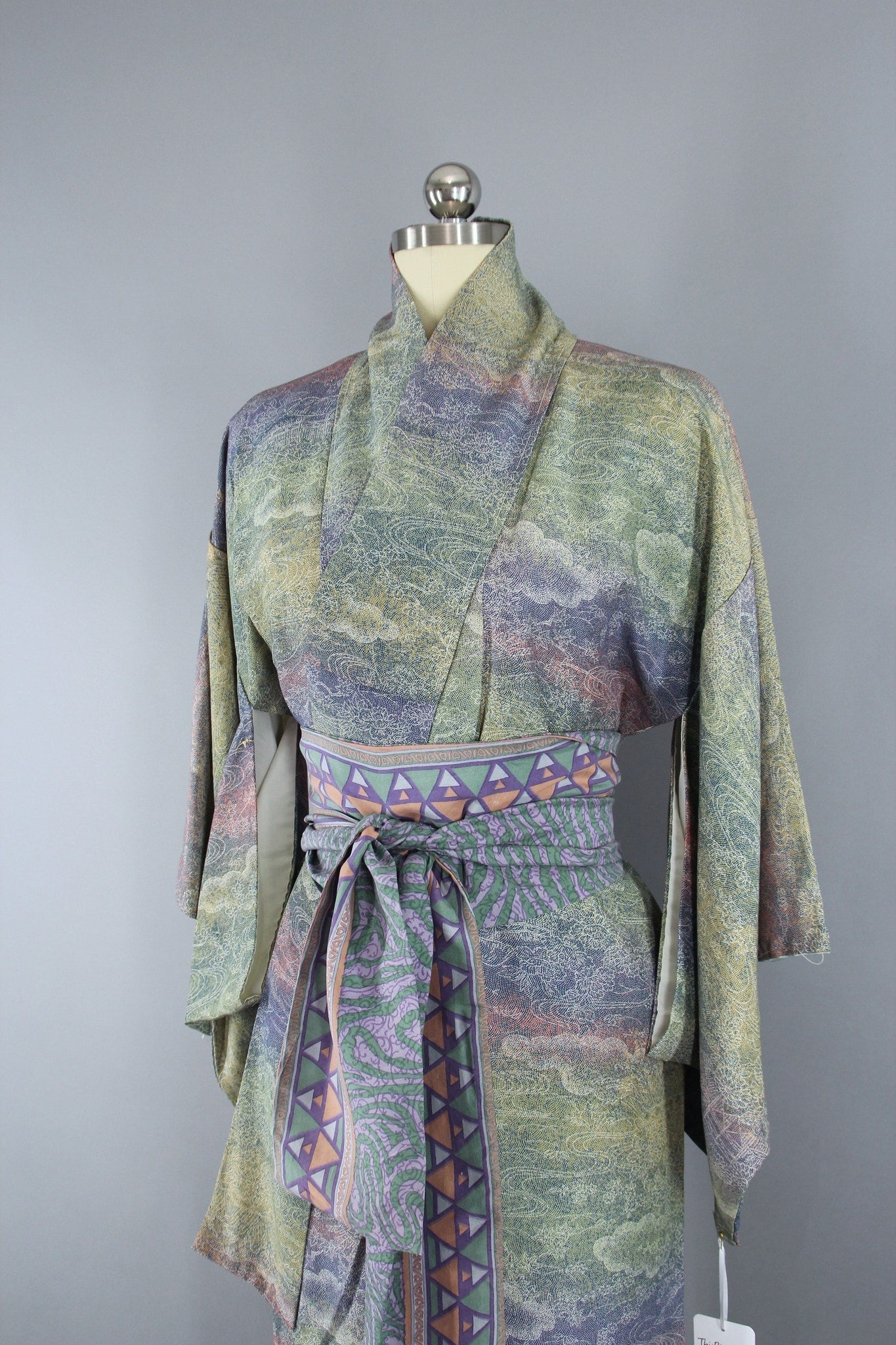 1950s Vintage Silk Kimono Robe / Green Purple Ombre - ThisBlueBird