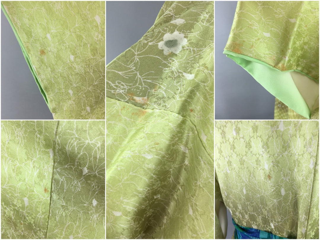 1950s Vintage Silk Kimono Robe in Apple Green Ombre - ThisBlueBird