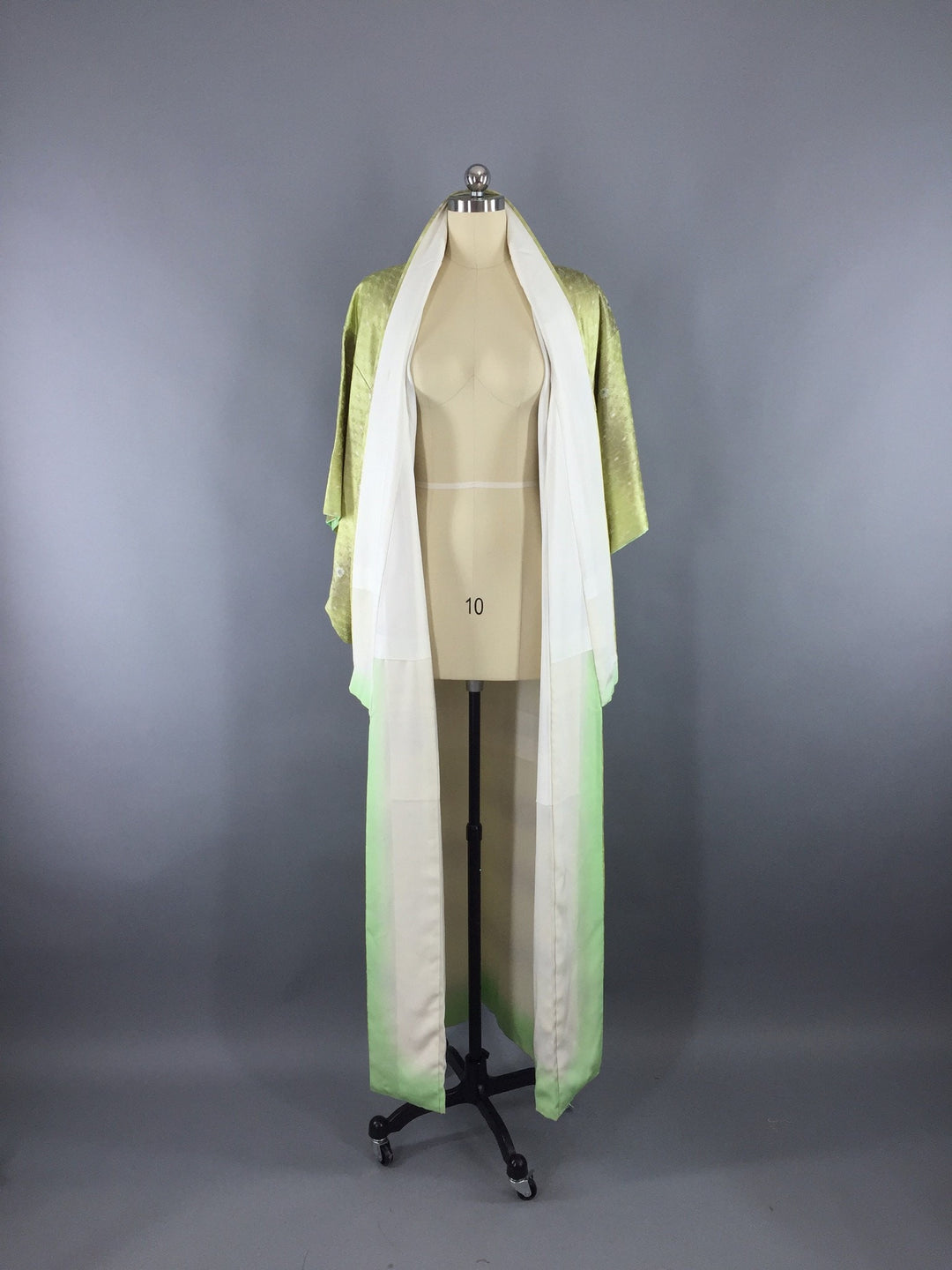 1950s Vintage Silk Kimono Robe in Apple Green Ombre - ThisBlueBird