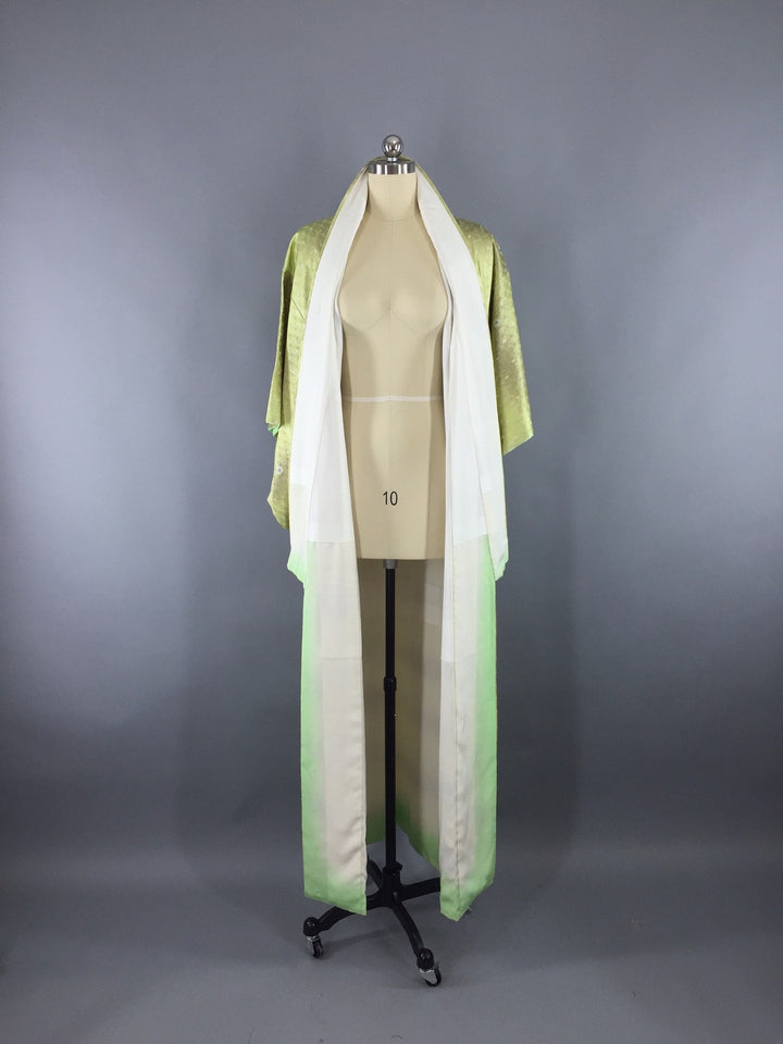 1950s Vintage Silk Kimono Robe in Apple Green Ombre - ThisBlueBird
