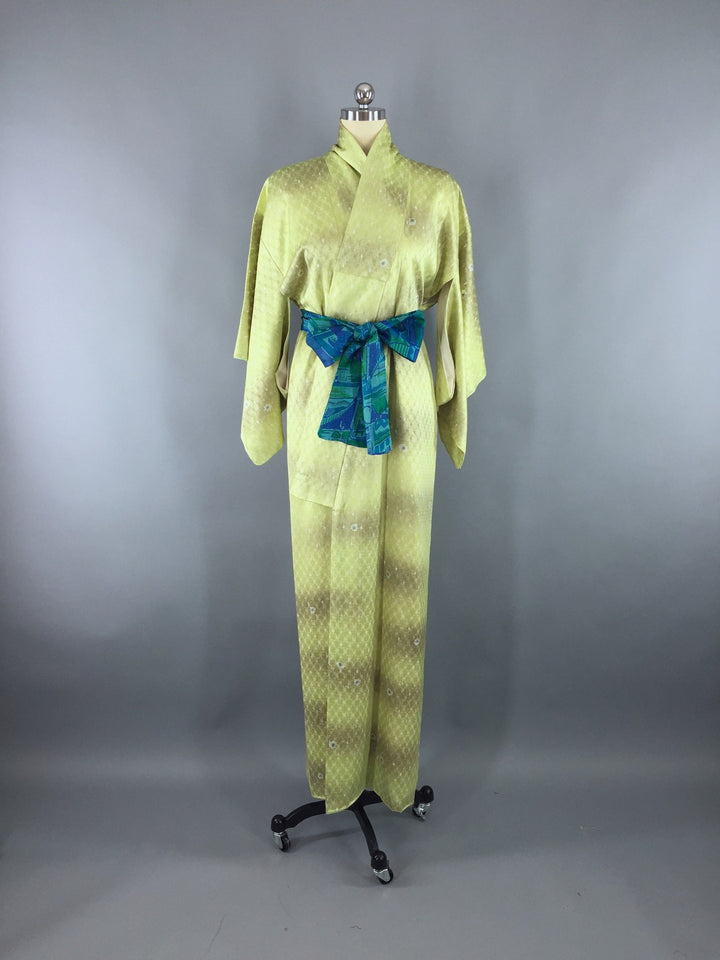 1950s Vintage Silk Kimono Robe in Apple Green Ombre - ThisBlueBird