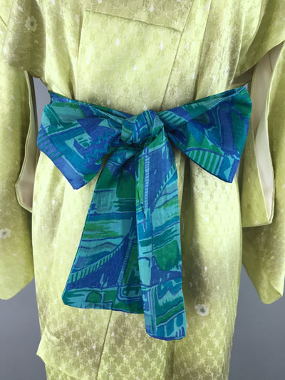 1950s Vintage Silk Kimono Robe in Apple Green Ombre - ThisBlueBird