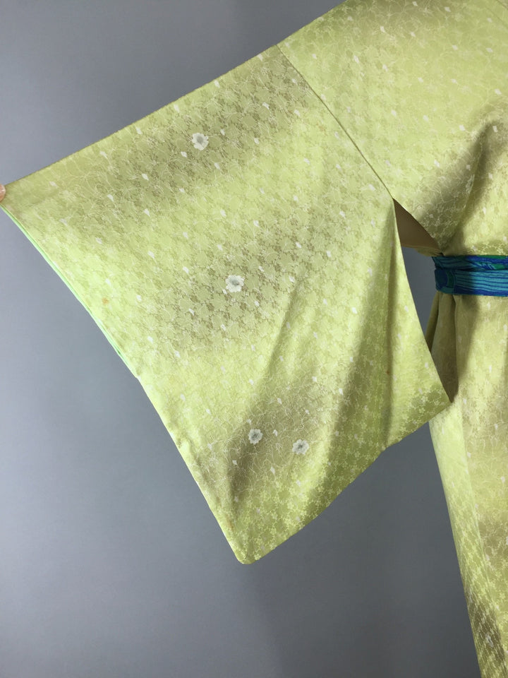 1950s Vintage Silk Kimono Robe in Apple Green Ombre - ThisBlueBird