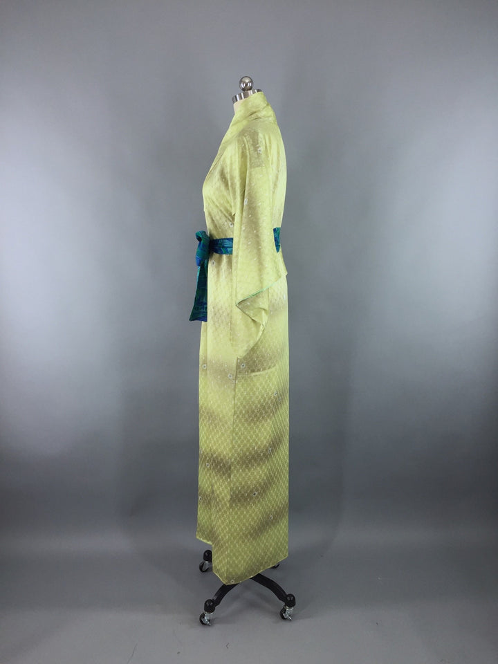 1950s Vintage Silk Kimono Robe in Apple Green Ombre - ThisBlueBird