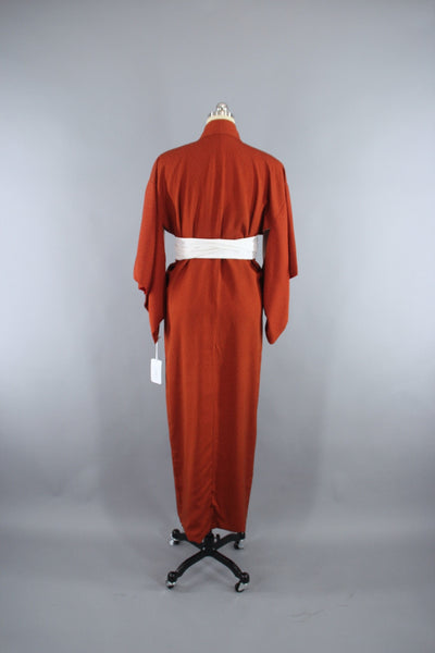 1950s Vintage Silk Kimono Robe in Dark Rust Orange and Black Tiny Dots - ThisBlueBird