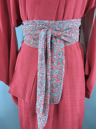 1950s Vintage Silk Kimono Robe in Light Brick Red - ThisBlueBird