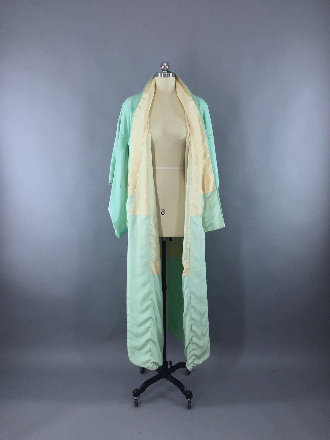1950s Vintage Silk Kimono Robe in Mint Green - ThisBlueBird