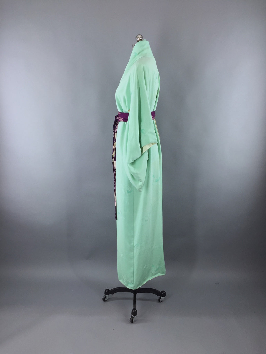 1950s Vintage Silk Kimono Robe in Mint Green - ThisBlueBird