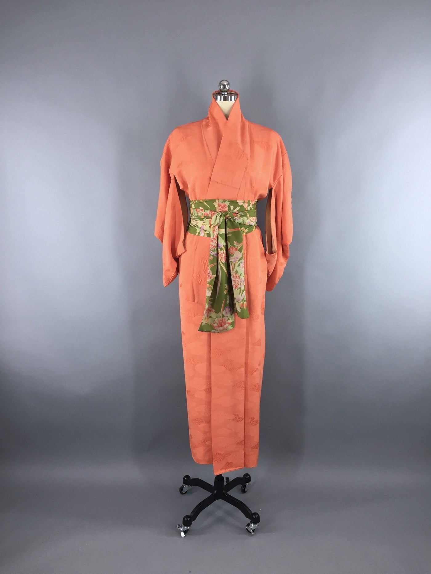 1950s Vintage Silk Kimono Robe in Orange Sherbet - ThisBlueBird