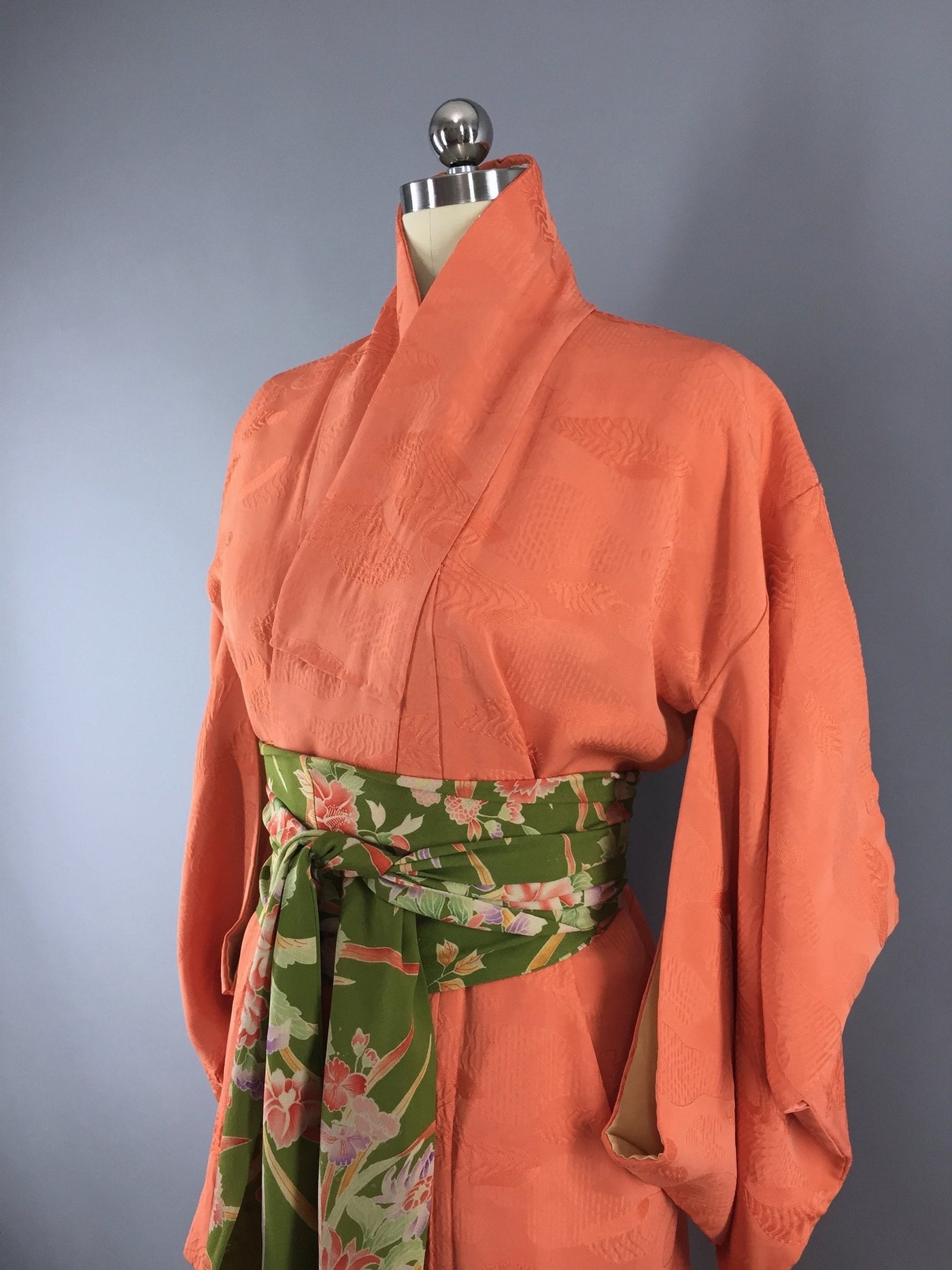 1950s Vintage Silk Kimono Robe in Orange Sherbet - ThisBlueBird