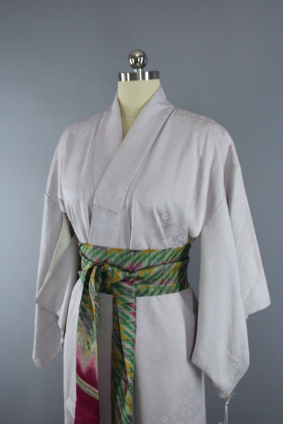 1950s Vintage Silk Kimono Robe in Silver Grey - ThisBlueBird