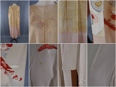1950s Vintage Silk Kimono Robe / Ivory Orange Floral - ThisBlueBird