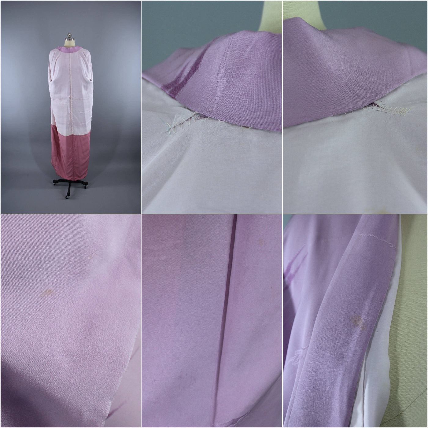 1950s Vintage Silk Kimono Robe / Lavender Purple - ThisBlueBird