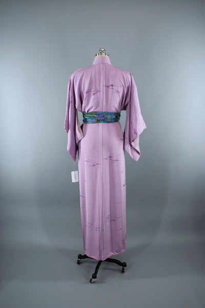 1950s Vintage Silk Kimono Robe / Lavender Purple - ThisBlueBird
