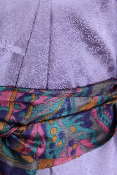 1950s Vintage Silk Kimono Robe / Lavender Purple Maple Leaves - ThisBlueBird