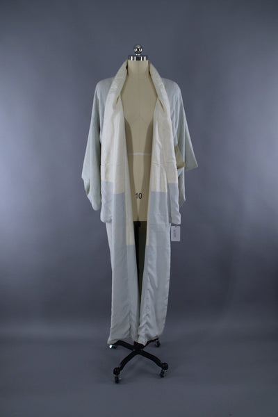 1950s Vintage Silk Kimono Robe / Pale Ice Blue Moire - ThisBlueBird
