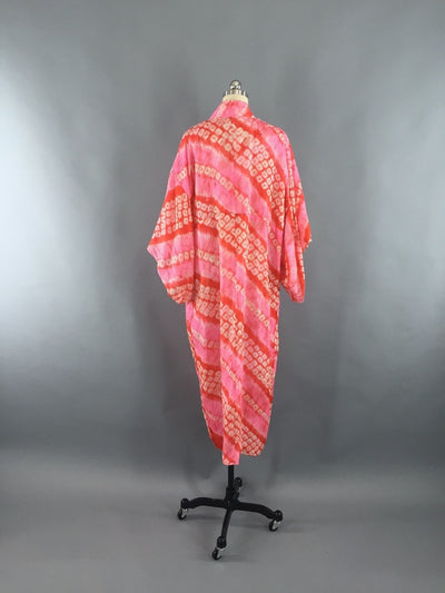 1950s Vintage Silk Kimono Robe / Pink and Orange Shibori - ThisBlueBird