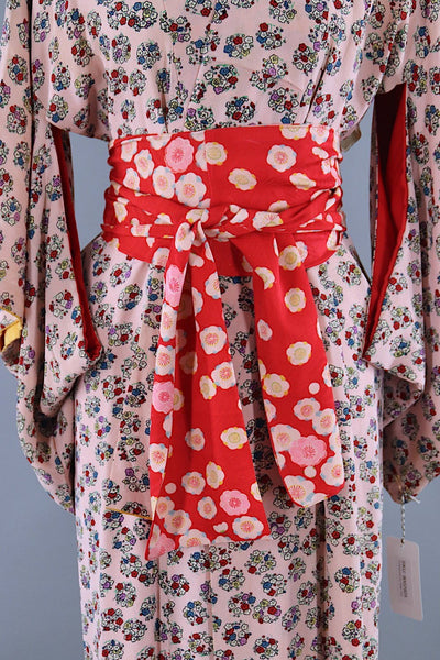 1950s Vintage Silk Kimono Robe / Pink Floral Print - ThisBlueBird