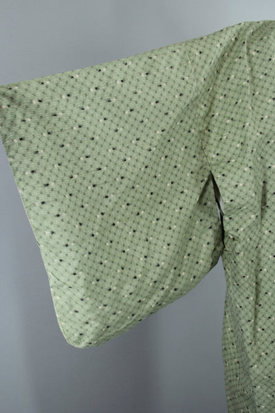 1950s Vintage Silk Kimono Robe / Sage Green Ikat - ThisBlueBird