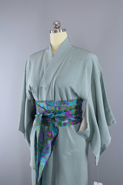 1950s Vintage Silk Kimono Robe / Sea Foam Green - ThisBlueBird