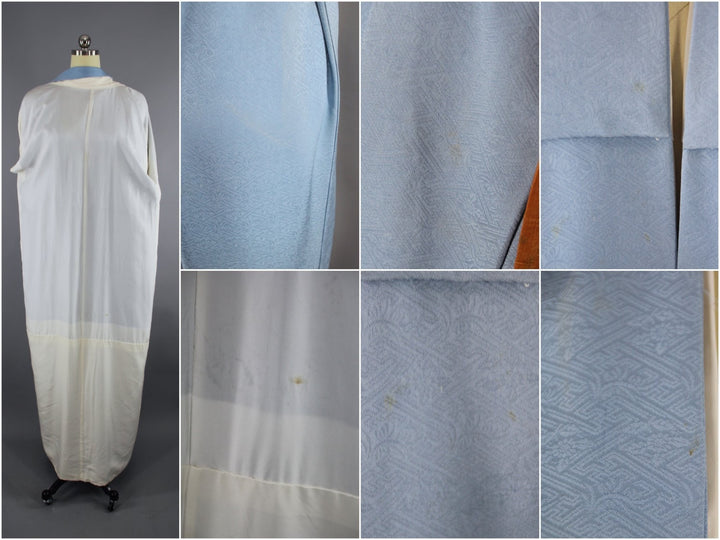 1950s Vintage Silk Kimono Robe / Sky Blue Embroidered Floral - ThisBlueBird