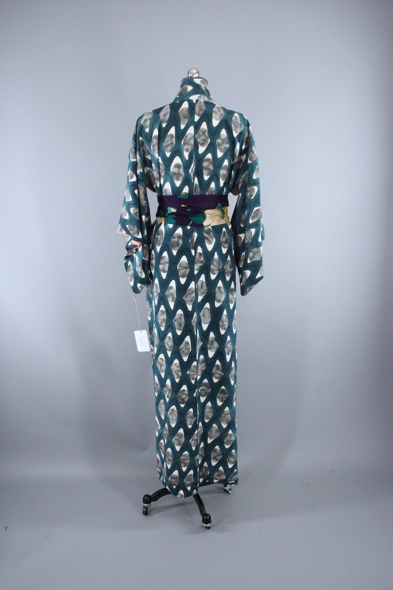 1950s Vintage Silk Kimono Robe / Teal Blue Green - ThisBlueBird