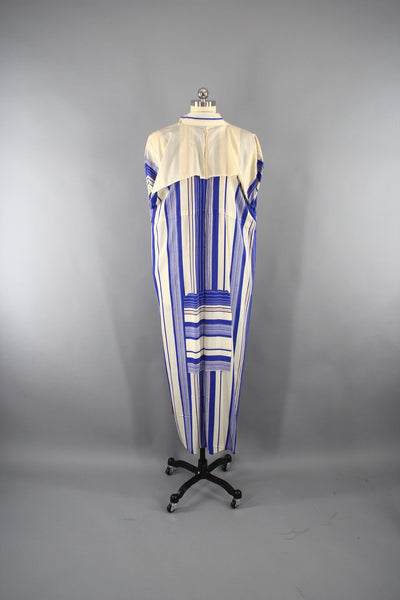 1950s Vintage Silk Kimono Robe with Blue and Orange Stripes - ThisBlueBird