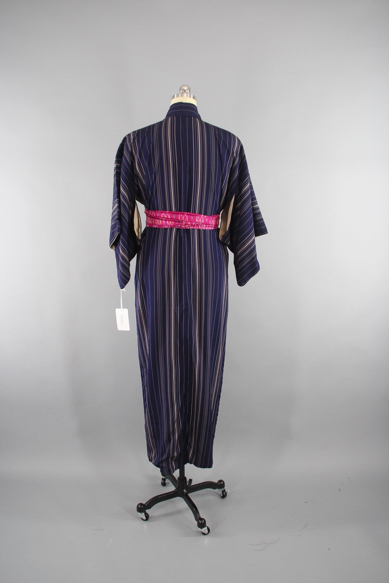 1950s Vintage Silk Kimono Robe with Blue Stripes - ThisBlueBird