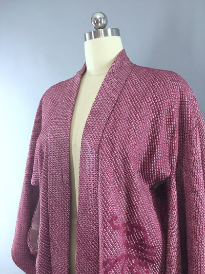 1950s Vintage Vintage Silk Haori Kimono Jacket Cardigan in Magenta Purple Shibori - ThisBlueBird